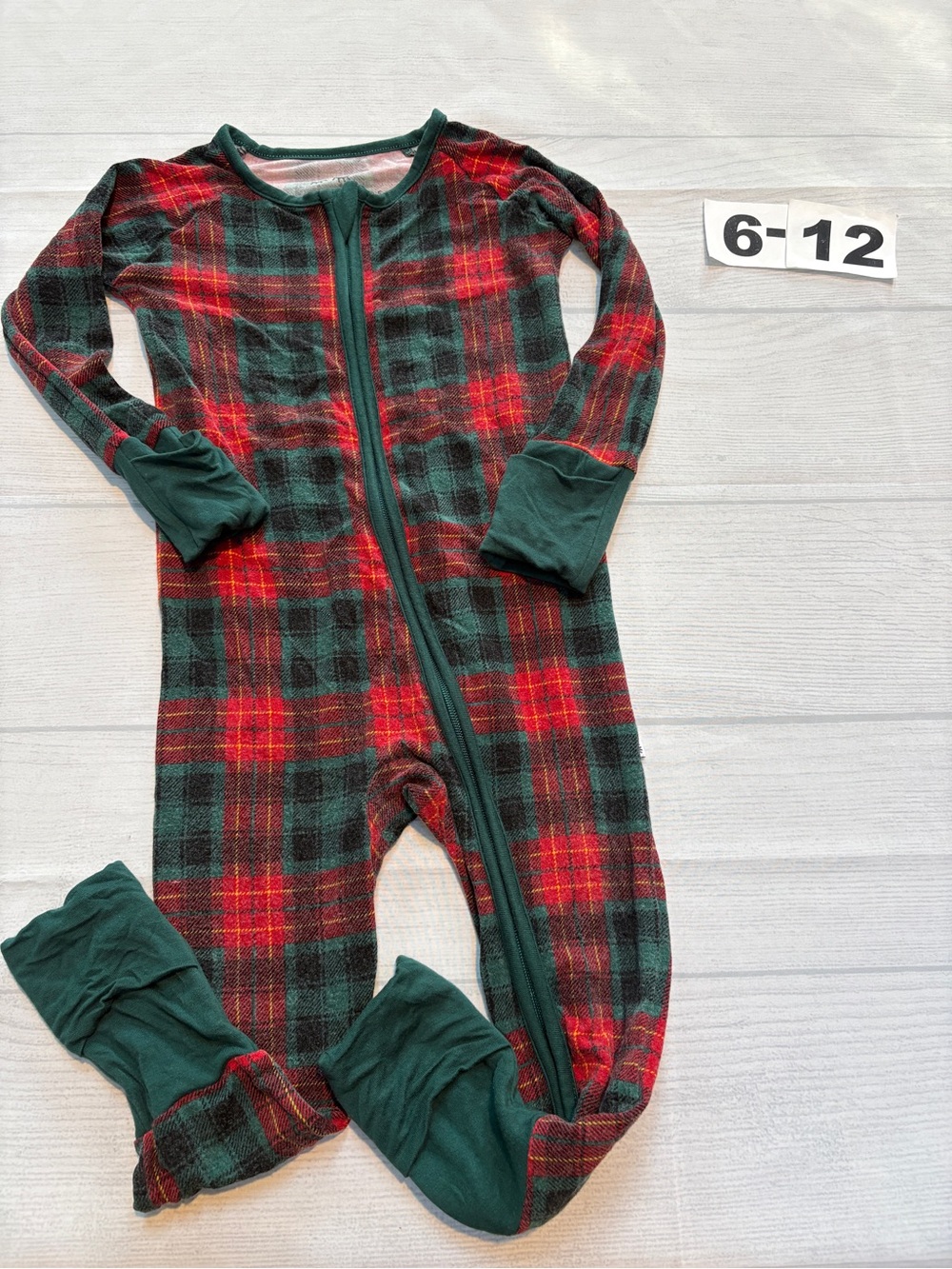 Little Sleepies Red and Green Plaid Footed One-Piece Pajamas